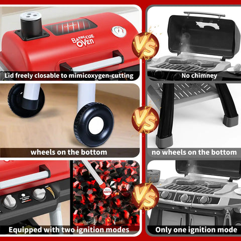 Kids BBQ Grill Playset With Smoke Sound And Lights Two Layer Outdoor Grill Toy With wheels and ignition modes comparison
