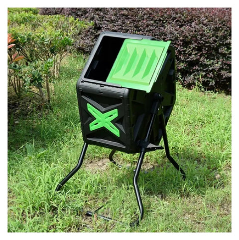 Outdoor 140L Dual Chamber Rotary Compost Bin For Backyard Garden Waste Transforming Kitchen Scraps Into Rich Fertilizer