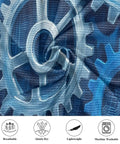 Close-up of Men's Mechanical Gears Blue Muscle Tank Top Breathable Mesh Workout Shirt With Zipper Pocket fabric pattern.