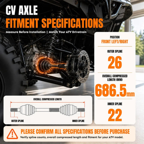 CV Axle Fitment Specifications for Heavy Duty Front Cv Axle Shafts Built Tough As Nails For Polaris Ranger 900 And 1000 Xp UTVs From 2013 To 2020 Plus Rzr S 800 Off Road Gear Oem Ref 1332637 Two Pack Deal.