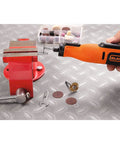 Cordless Rotary Tool 7.2 Volt Lightweight Drill Sand Polish Carve Engrave Sharpener in use on a workbench with bits.