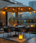 Outdoor String Lights 100Ft Remote Dimmable, Waterproof Connectable Edison Style ST38 Bulbs on a patio covering with warm glow