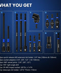 Beefy 14 Piece 1/4 Inch Impact Socket Adapter Kit With Universal Joints And Angle Drill Attachment Includes 8 Extension Bars From 65mm To 150mm Retractable Magnetic Bit Holder Heavy Duty Versatile Driver Accessory Set, 14-piece set