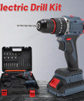 Heavy Duty Brushless Cordless Drill Delivering A Solid 1500 RPM And Kickass 45 Nm Torque Featuring Twenty Five Adjustable Settings Us Plug in a kit with accessories.