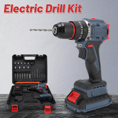 Heavy Duty Brushless Cordless Drill Delivering A Solid 1500 RPM And Kickass 45 Nm Torque Featuring Twenty Five Adjustable Settings Us Plug in a kit with accessories.