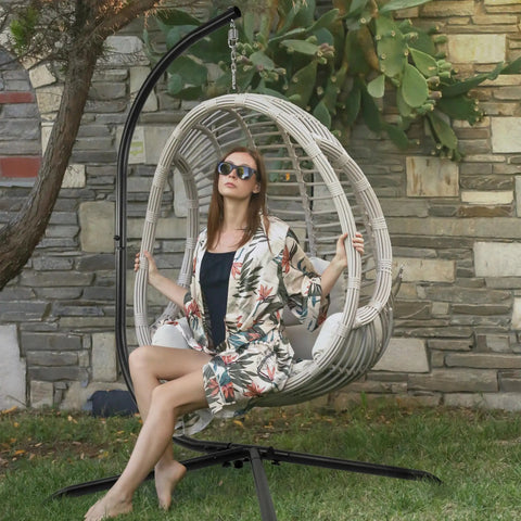 Heavy Duty Hammock Chair Stand Steel C-Stand for Outdoor and Indoor Use, supports egg chairs or swings, black color