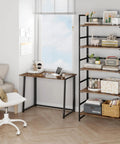 Vintage 5 Tier Folding Bookshelf With Heavy Duty Plant Stand And Zero Hassle Setup Multi Purpose Storage Rack in a modern office.