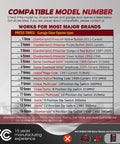 Compatibility chart for Universal All In One Garage Door Opener Remote For LiftMaster Chamberlain Sears Craftsman