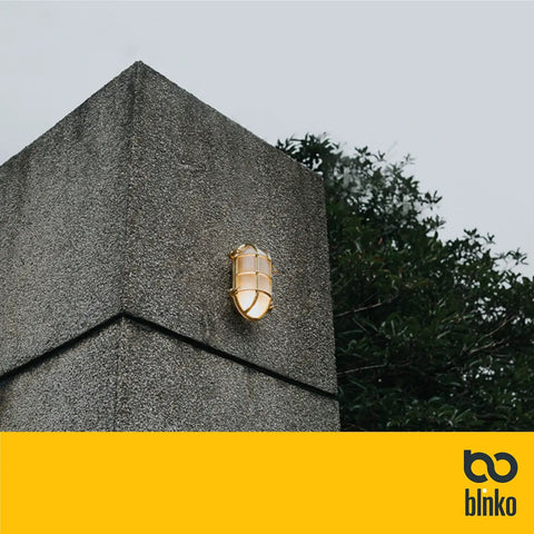 Nautical Brass Bulkhead Wall Light Shade Only For Outdoor And Indoor Use IP65 Waterproof on concrete wall with greenery