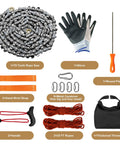 Rope Saw For Tree Limbs 55 Inch Pocket Chainsaw Kit With 70 Teeth And 46 Feet Rope, includes gloves, handles, straps, and carabiners