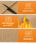 Nonstick PTFE Teflon Sheets For Heat Press 16x20, 10 Pack, displays cutting, heat resistance, and water repellence features.
