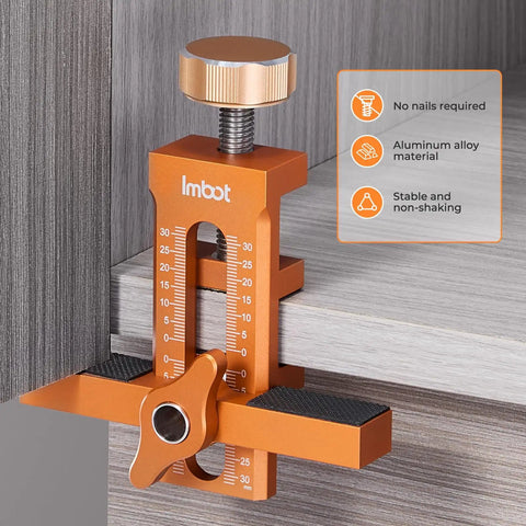 Pro Grade Aluminum Cabinet Door Alignment Jig For Frameless And Face Frame Install, adjustable tool on cabinet edge
