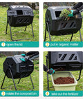 Dual Chamber Compost Tumbler 42 Gallon 160L Outdoor Bin With Sliding Doors For Garden Yard Outdoor Use Durable PP Material