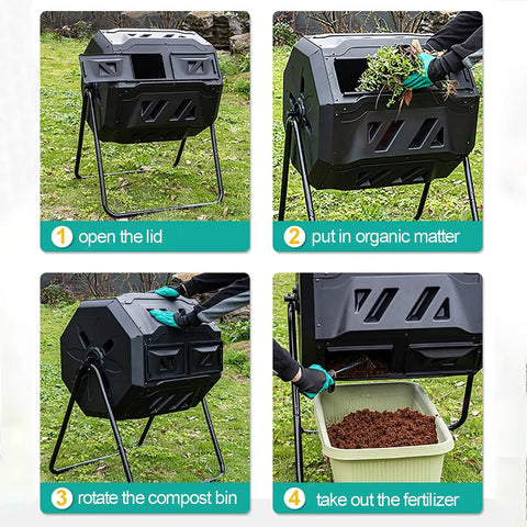 Dual Chamber Compost Tumbler 42 Gallon 160L Outdoor Bin With Sliding Doors For Garden Yard Outdoor Use Durable PP Material