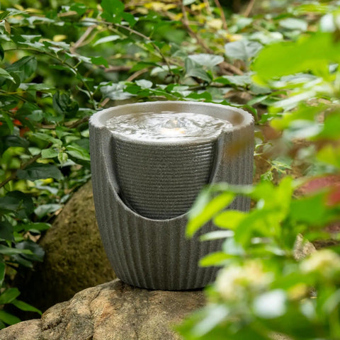 Outdoor Tabletop Water Fountain With LED Lights Made From Recycled Polyethylene Eco Friendly Materials For Patio Porch And Backyard Bubbling Water Feature UV Resistant Durable Yard Decor For All Weather