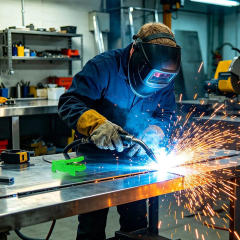 Welder using Touch Finger Button For Welding With Ergonomic Grip And Quick Release On Off Control in fabrication shop