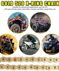 Honda Compatible 520 X Ring Chain And Chain Breaker Kit 120 Links shown with ATV, dirt bike, go-kart, and scooter applications