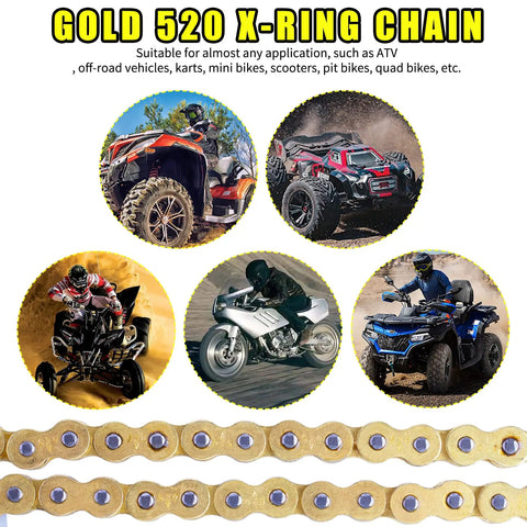 Honda Compatible 520 X Ring Chain And Chain Breaker Kit 120 Links shown with ATV, dirt bike, go-kart, and scooter applications