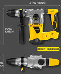 Front and side view of SDS Plus Rotary Hammer Drill 1500W Workhorse With 6 Joules Impact, includes chisel and drill bits.