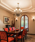 Elegant dining room with chandelier lit by 4 Pack E12 LED Bulbs 16W 100 Watt Equivalent Daylight White 6000K 1500 Lumen