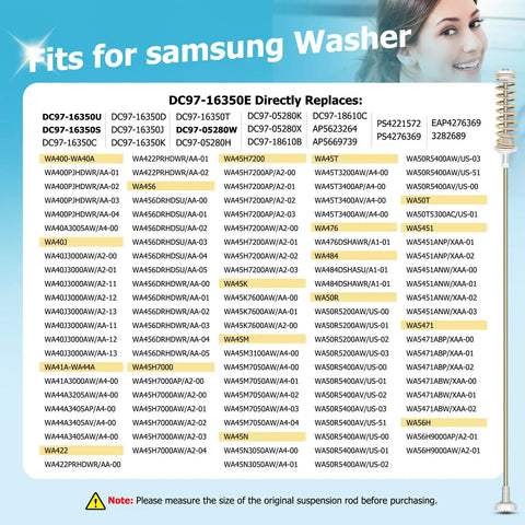 Washer Suspension Rod Replacement Kit Fits DC97-16350E DC97-16350U DC97-16350S compatibility chart for Samsung washers