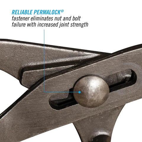 Close-up of Adjustable Oil Filter Pliers 15 Inch With Six Position Slip Joint Diameter showing Permalock fastener.