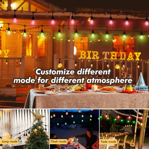 96 Foot Solar Outdoor String Lights With 30 Shatterproof Edison LEDs, Dimmable RGB Color Changing Patio, Garden Use