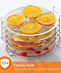 Stainless Steel Dehydrator Rack For Ninja Foodi 6.5 Qt, 8.5 Inch Fit, shown with five stackable layers drying fruits.