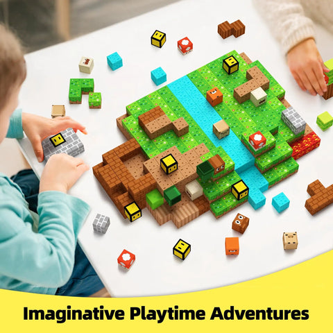 Kids playing with colorful magnetic blocks, building a landscape scene. Magnetic Blocks Building Toys for Kids 3 Plus Boys and Girls Game Based MagWonder Construction Set Upgraded Cool STEM Sensory Gift for Birthday Playtime Creative Magnetic Building Set for Little Builders visible.