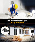 Ultra Bright 120W Outdoor LED Flood Lights Heavy Duty 12000 Lumens Plug In Work Light illuminating construction site and house exterior