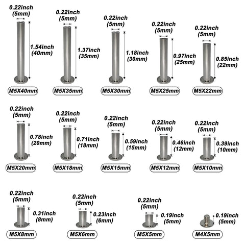 Top Drawer Nickel Plated Chicago Binding Screw Kit Holding 230 Pieces Of Assorted Post Extenders With Phillips Heads For Heavy Duty Leather Work Scrapbooks And Photo Albums showing various post lengths and sizes.