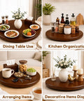 Top Shelf Walnut Lazy Susan Turntable 35.5 Inch Oversized Counter Rotating Tray With No Sweat 360 Spin Base for kitchen and dining use.
