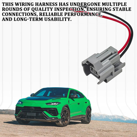 Heavy Duty Two Pin Fuel Injector Connector Wiring Pigtail Plugs For Toyota Mazda Mitsubishi Nissan Subaru EV1 EV6 EV14 Replacement Harness with wires and gray connector.