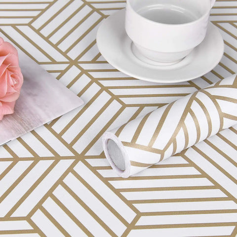Geometric Hexagon Peel and Stick Wallpaper Roll 17.71 x 118 inches with vinyl film pattern, cup, and rose decoration
