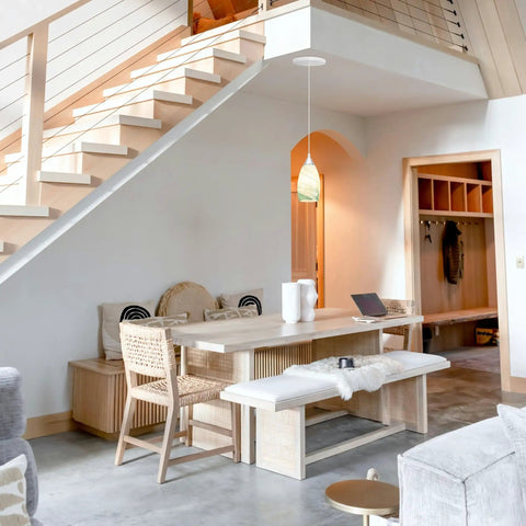 Kiven Instant Light Conversion Kit for 4/5/6inch Hole, 2-Light Glass Farmhouse Lighting pendant over a dining table.
