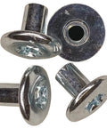 Top Shelf 5/16 Inch T55 Torx Barrel Nuts 4 Pack Zinc Coated Dome Cap Cam Lock Fasteners viewed from multiple angles.