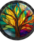 Colorful stained glass Tree of Life design on cabinet knob, part of Stained Glass Tree Of Life Cabinet Knobs, 12 Pack, Colorful Kitchen And Home Decor.