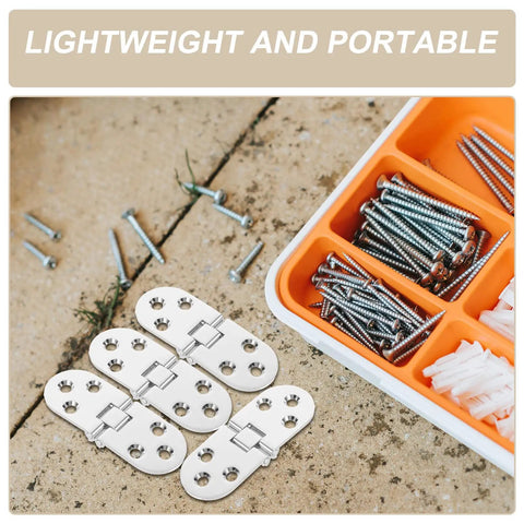 Beefy Heavy Duty Cabinet Door Hinges Set 4 Pcs Zinc Alloy Small Craft Hinges with accompanying screws and nails.