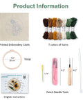 Sunflower Punch Needle Kit For Beginners - No-Fuss DIY Embroidery Starter Set with threads, fabric, tools, and instructions shown.