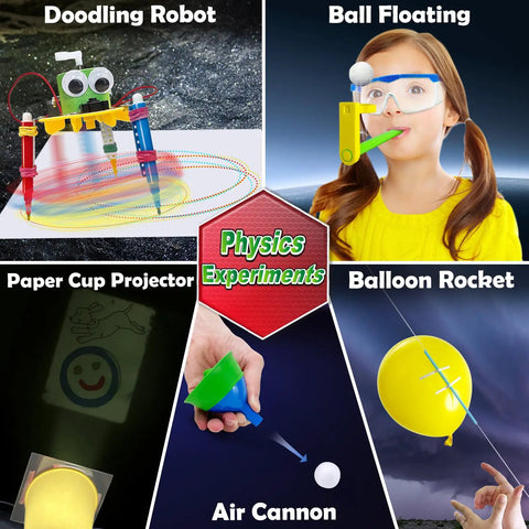 150 Hands On Science Experiments Kit For Kids STEM Projects Kid Friendly For Boys And Girls showing physics activities