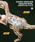 Self-Walking Dinosaur Toy Kit - 3D Wooden Puzzle And Mechanical Model For Adults And Teens, STEM DIY Craft Project, Educational Dino Collection, Wind-Up No Batteries, Perfect Gift For Birthday Or Holiday. Gear-driven wooden dinosaur model with visible gears
