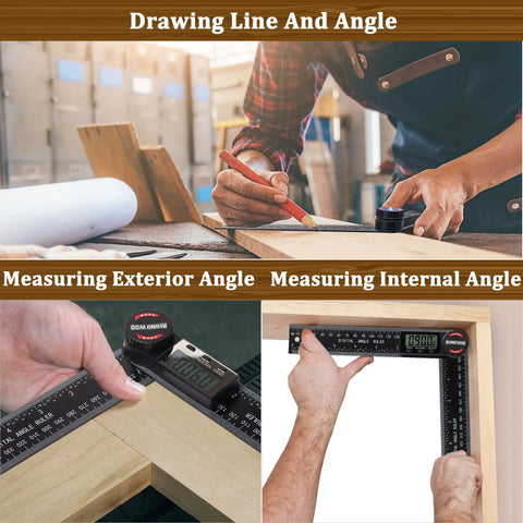 Handy Angle Finder Protractor With 7 Inch Ruler For Woodworking Carpentry And Construction DIY Friendly Readout in use.