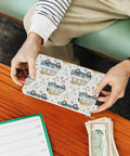 Slim Canvas Coin Purse And Card Holder For RV Lovers And Camp Buddies Zippered Wallet with RV print on table