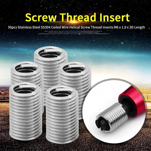 Heavy Duty M6 X 1.0 Stainless Steel Thread Inserts Kit 50 Pcs SS304 Coiled Wire Helical Inserts For Tougher Screw Joints