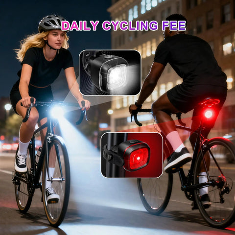 Front And Rear Bike Lights Set With Type C Rechargeable Headlight And Taillight For Late Night Rides, cyclists on night street