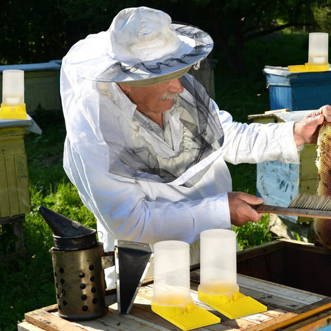 Beekeeper using 8 Pack Bee Water Feeders For Beehives, Beekeeping Watering Station For Outdoor Gardens, Easy Drinking Dispensers Keeps Hives Hydrated, Supports Multiple Hives At Once, Honeybee Waterers For Serious Beekeepers