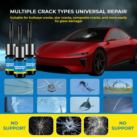 Windshield Crack Repair Kit Three Bottles Nano Quick Fix Glass Repair Liquid For Cracks Chips Bullseye Star Shaped Scratches