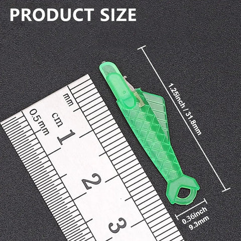 10 Pcs Fish Mouth Sewing Machine Needle Threader Set Upgraded 2024, green threader with ruler showing size 31.8mm x 9.3mm