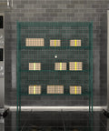 Rock Solid Commercial Grade Metal Wire Mesh Security Cage Kit With Green Epoxy Coating, 18X60X74, holds boxes in a kitchen setting.
