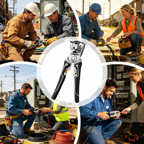 Heavy Duty Wire Stripper Tools For Electricians Multi-Function Pliers with precision cutter used by professionals during electrical tasks.